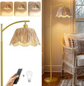Oneach Boho Floor Lamp with 3 Color Temperatures, Farmhouse Floor Lamps for Living Room with Remote & Dimmable Bulb, Rattan Floor Lamp for Bedroom, Gold-Ruum Studio Home