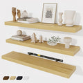Floating Shelves Wall Shelf 30 Inch Long, Rustic Wood Bathroom Shelves 30 Inch, Farmhouse Home Decor Kitchen Living Room Bedroom Shelves Wall Mounted, 30 x 6.7 x 1.4 Inch, Set of 3, Oak Color-Ruum Studio Home