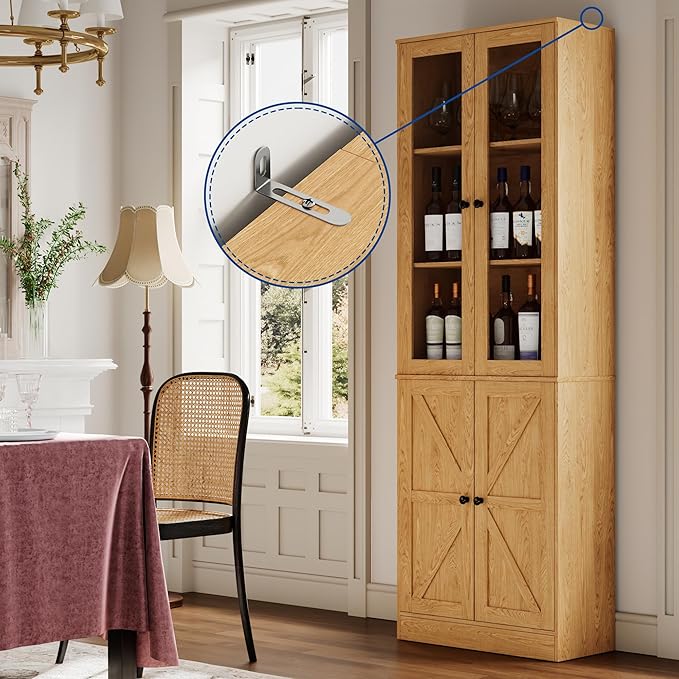 Bookcase with Doors, Tall Cabinets Storage Shelves, 5 Tier Bookshelf with Storage Cabinet, Light Wood Rustic Display Shelf Home Decor Furniture for Office, Living Room, Bedroom, Kitchen, Dining Room-Ruum Studio Home