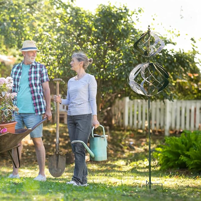 LimeHill Wind Spinner for Yard and Garden - Large Metal Windspinners for Outdoor Decorations (Silver Spherality)-Ruum Studio Home