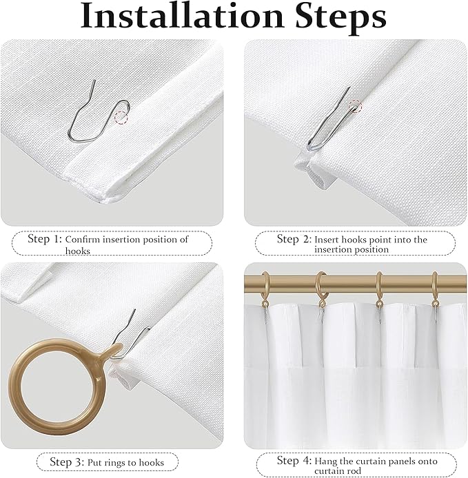 FMFUNCTEX Pinch Pleated Curtains 84 Inches Long for Living Room, White Semi Sheer Faux Linen Textured Pleat Drapes for Bedroom with Hooks, Light Filtering Neutral Farmhouse Window Drapes 2 Panels-Ruum Studio Home