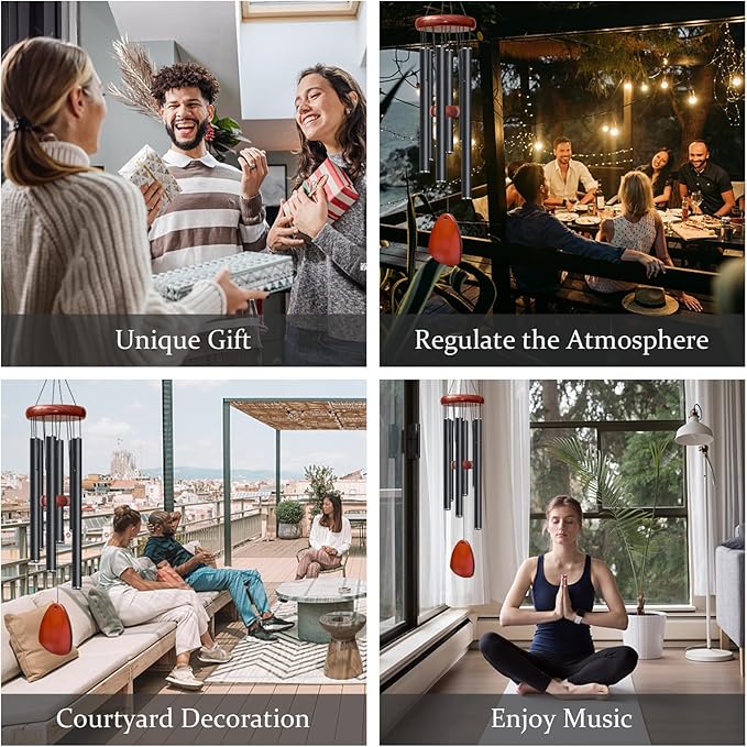 28" Black Wind Chimes for Mothers Day, Decorative Wind Chimes for Outside, Memorial Windchimes Remembrance Gift for Women Mom Grandma, Metal Windchime Outdoor Decor for Garden Patio Zen-Ruum Studio Home