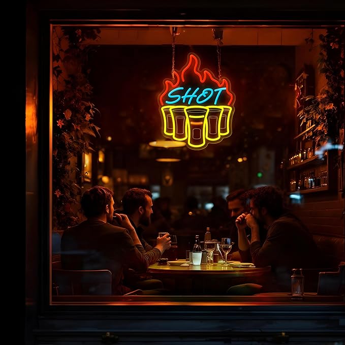 Shot Neon Signs for Wall Decor, Bar Neon Sign, Dimmable Acrylic LED Lights for Home Bar Pub Club Bistro Man Cave Restaurant Party Decorations Gift-Ruum Studio Home