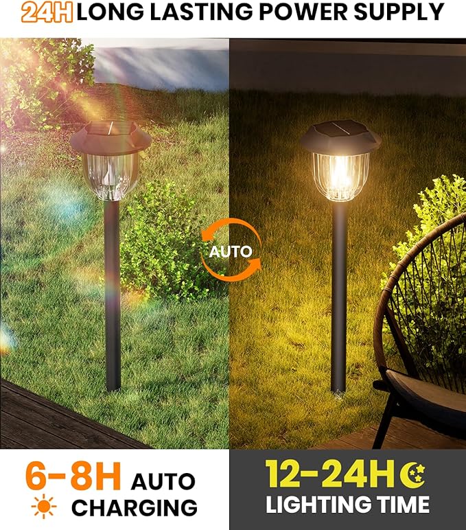 AOSEA Solar Outdoor Lights, IP 65 Waterproof Solar Powered Driveway Lights, Auto On/Off Path Landscape Lighting for Yard, Patio, Landscape, Pathway, Warm White(2 Pack)-Ruum Studio Home