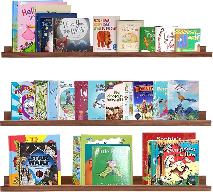 AZSKY 36 Inch Floating Book Shelves Rustic Wood Wall Picture Ledge Shelf for Storage Light Walnut Wall Mounted Picture Photo Display Shelf a Set of 3 Hanging Book Shelf-Ruum Studio Home