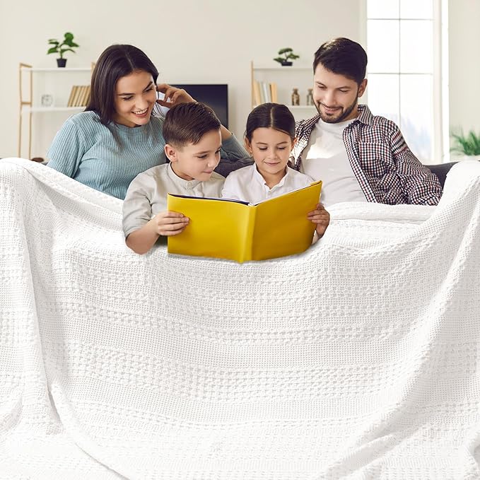 PHF 100% Cotton Waffle Blanket Oversized King 120"x120", Lightweight Breathable Extra Large 10'x10' Summer Blankets for Bed, Giant Big Luxury Aesthetic Woven Bedding for Home Decor, White-Ruum Studio Home