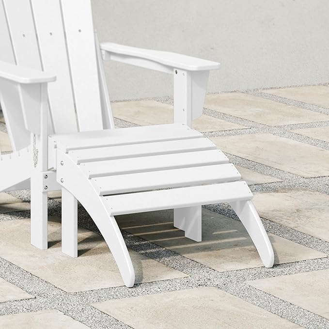 WestinTrends Outdoor Ottoman, Patio Adirondack Ottoman Foot Rest, All Weather Poly Lumber Folding Foot Stool for Adirondack Chair, Widely Used for Outside Porch Pool Lawn Backyard, White-Ruum Studio Home