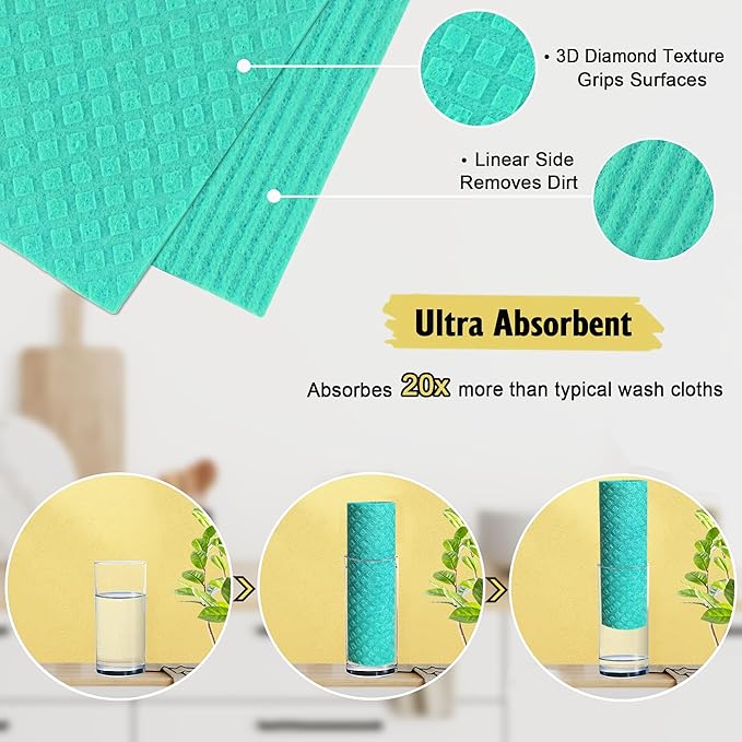 Swedish Dish Cloths - 10 Pack Reusable Kitchen Dishcloths - Ultra Absorbent Dish Towels for Washing Dishes - Cellulose Sponge Cloth Cleaning Rag - Assorted-Ruum Studio Home