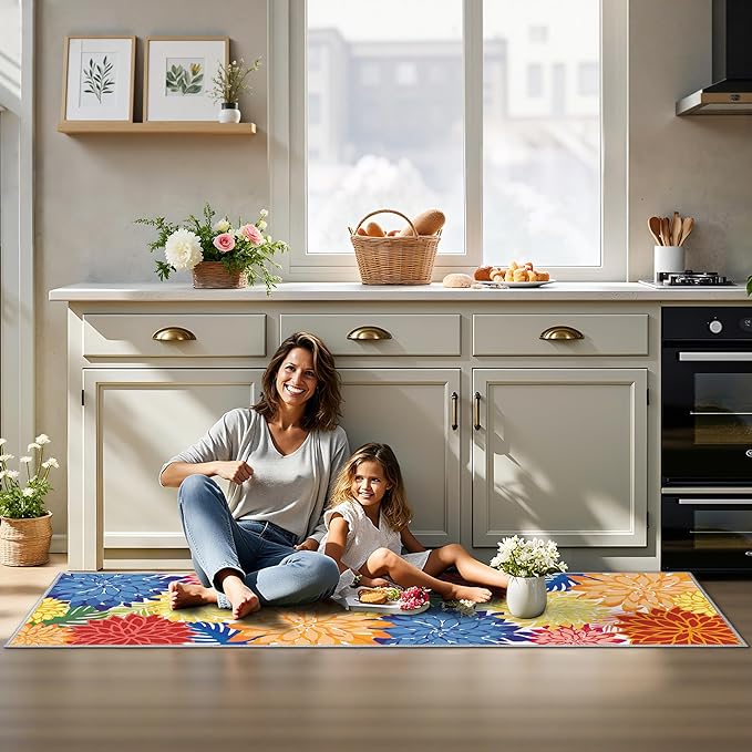 Area Rug 2x6 Washable Entry Rug Multicolored Tropical Botanical Modern Floral Indoor Kitchen Door Mat Entrance Carpet Non Slip for Bedroom Living Room, Porch-Ruum Studio Home