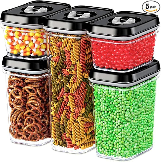 DWËLLZA KITCHEN Airtight Food Storage Containers with Lids - 5 Piece Set - Kitchen Accessories Food Containers - Pantry Organization and Storage - Clear Plastic BPA-Free - Keeps Food Fresh & Dry-Ruum Studio Home