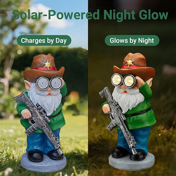 Funny Garden Gnomes Statue Outdoor Decor, Solar Telescope Gnome Decorations for Yard, Lawn, Patio, Porch, Fathers Day Birthday Housewaming Gifts for Dad, Men, Husband, 10.6 Inch, Resin-Ruum Studio Home