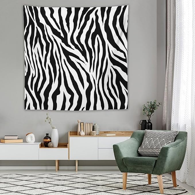 HZOHNAGO Zebra Print Tapestry Nature Wild Animals Black and White Stripe Printed Wall Tapestry Painting Wall Hanging for Bedroom Living Room Dorm 60" W x 60" H-Ruum Studio Home