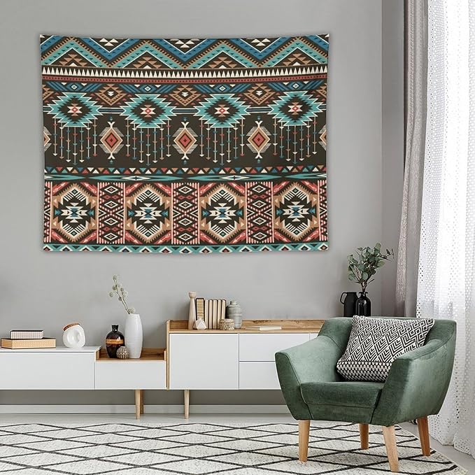 HZOHNAGO Aztec Tapestry Turquoise Blue and Brown and Native American Tribal Pattern Printed Wall Tapestry Wall Hanging for Bedroom Living Room Dorm 80" W x 60" H-Ruum Studio Home