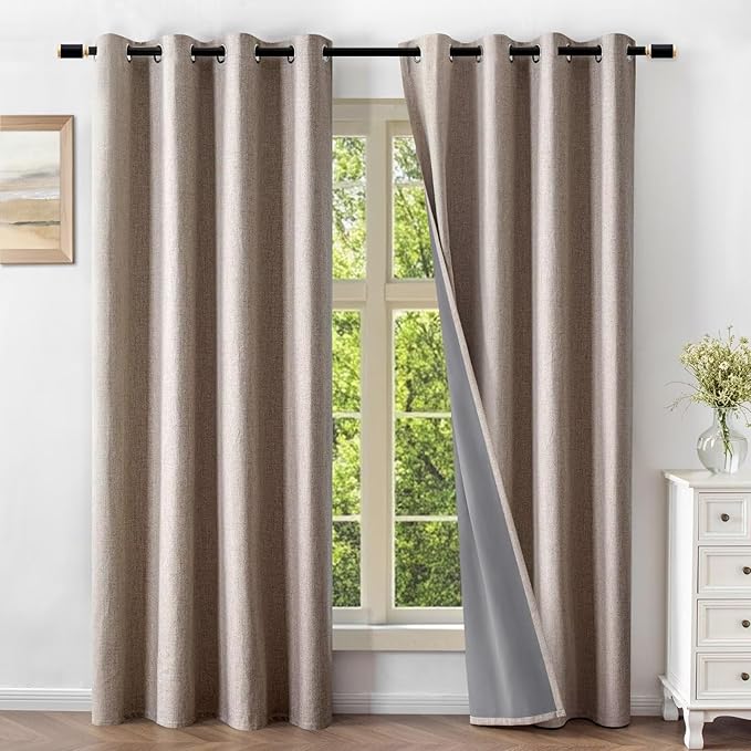 Linen Curtains 84 Inch Length 2 Panels Set, 100% Blackout Curtains Textured Thermal Insulated, Grommet Light Blocking Drapes for Living Room Bedroom Luxury Decor(52W × 84L inch, Linen)-Ruum Studio Home
