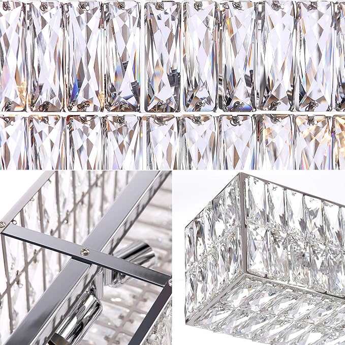 IKK Modern Rectangle Chandelier for Dining Room, Crystal Chandeliers with Stainless Steel in Chrome, Large Rectangular Pendant Light for Kitchen Island L40 x W6.7 x H6.3-Ruum Studio Home