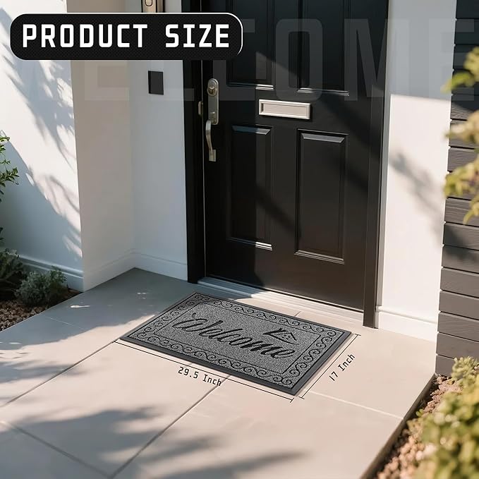 Yimobra Welcome Mat, Heavy Duty Sturdy Door Mats for Home Entrance Outdoor Indoor, Front Doormat for Outside Patio Floor Entry Porch Garage Office, Waterproof, Low Profile, 29.5 x 17, Black Grey-Ruum Studio Home