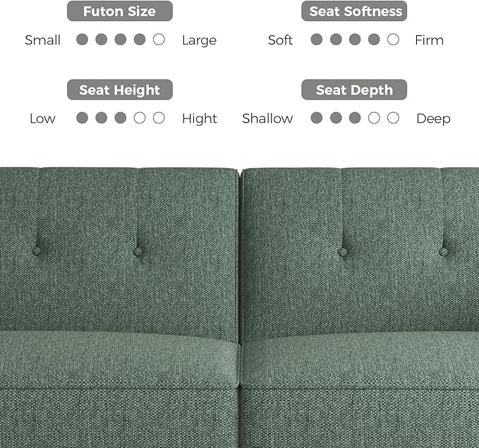 89” Futon Sofa Bed, Linen Comfy Futon Couch Bed with 2 Square Pillows, Convertible Sleeper Sofa with Adjustable Backrest& Armrests, Modern Loveseat Sleeper for Living Room, Bedroom, Green-Ruum Studio Home