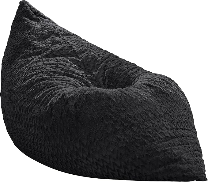 Hobestluk 3 in 1 Bean Bag Chair Giant Bean Bag Chairs for Adults with Chevron Plush Fur Cover Convertible Bean Bag Floor Cushion with Machine Washable Cover for Living Room (Chevron Plush Black)-Ruum Studio Home