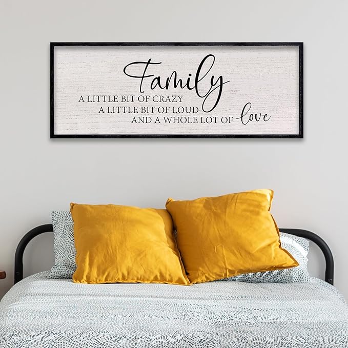 LuZhiQiang Family A Little Bit of Crazy Sign Wall Decor 40"x15" Large Family Signs Wood Framed Hanging Wall Art (Black)-Ruum Studio Home