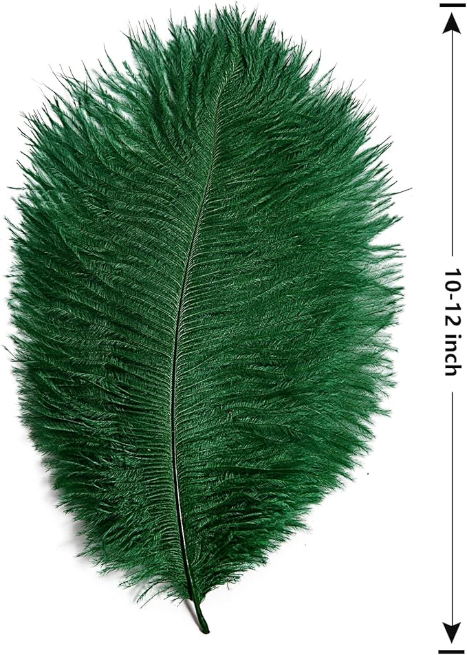 THARAHT Blackish Green Ostrich Feathers 12pcs Natural Bulk 10-12Inch 25cm-30cm for Crafts Wedding Party Centerpieces Mardi Gras Decoration Feather-Ruum Studio Home