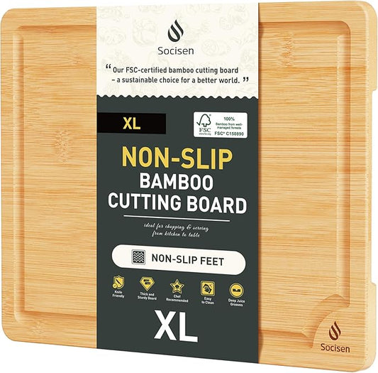 Extra Large Bamboo Board Charcuterie Non Slip Feet Over Sink Wooden Cutting Chopping Board Butcher Block Nice Solid Thick Juice Groove Big Xl XXl xlarge Hardwood Kitchen Counter Organic Meat BBQ Kit-Ruum Studio Home