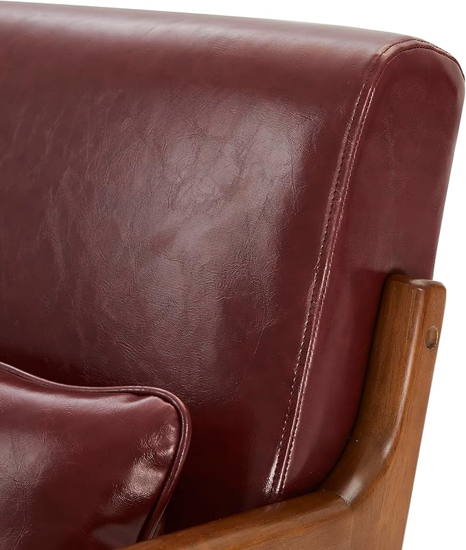 Glitzhome 30.75" H Mid Century Red Accent Armchair, Single Reading Armchair PU Leather Lounge Chair with Walnut Ruberwood Frame-Ruum Studio Home