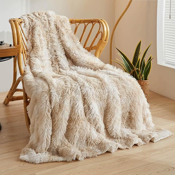 XeGe Tie Dye Plush Faux Fur Throw Blanket,Cream Soft 50x60 Shaggy Furry Blanket Throw, Fluffy Microfiber Velvet Couch Blanket, Comfy Ombre Fuzzy Lap Blanket for Bedroom Living Room Car Tie Dye Cream-Ruum Studio Home