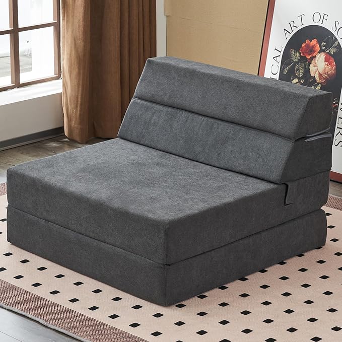 jela Foldable Sofa Bed Large Soft Foam Convertible Sleeper Chair Luxury Miss Fabric Fold Out Chair Bed Floor Couch with Back Support Floor Sofa for Living Room Bedroom (83"x33",Dark Gray)-Ruum Studio Home