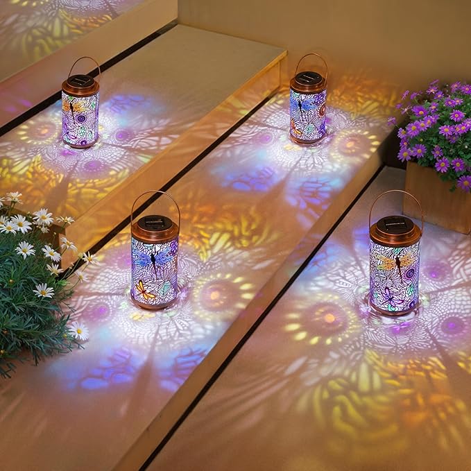 2Pack Solar Outdoor Lanterns Waterproof Multicolor Dragonfly Garden Gifts for Mom Women Backyard Lights Lanterns for Indoor,Outdoor, Porch, Outside,Mothers Day Gifts for Grandma Wife-Ruum Studio Home