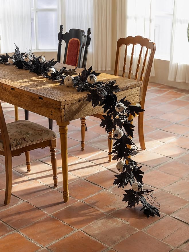 MISSPIN 6FT Black Maples Leaf Garland, Halloween Fall Leaf Garland Artificial Hanging Black Maple Autumn Vine Fall Decor Maple Thanksgiving Halloween Home Decor-Ruum Studio Home