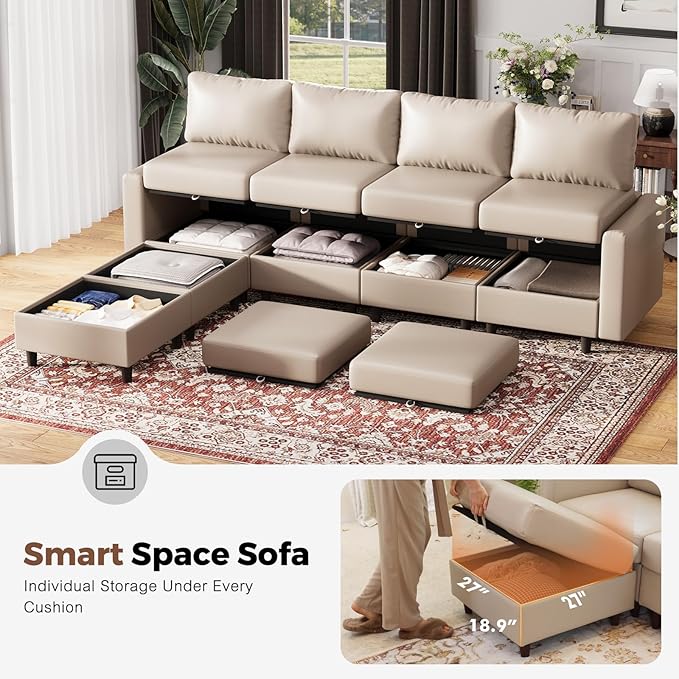 ABCASA Faux Leather Single Sofa, Modern Accent Chair Whitesand with Storage Deep Seat Large Reading Armchair for Living Room Bedroom Office-Ruum Studio Home