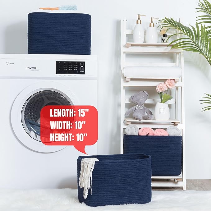 MINTWOOD Design 3-Pack Decorative Woven Storage Baskets for Shelves, Cube Bin Box for Organizing Books, Shoes, Dog Toys, Pantry Closet and Living Room Organizer, Navy Blue-Ruum Studio Home