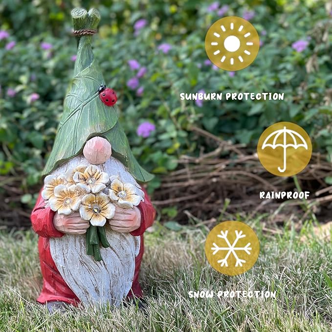 COWOS Garden Gnome Statue Outdoor Decor, Solar Garden Gnome Figurine Light, Resin Statues Sculpture for Patio Yard Lawn Outdoor Decorations-Ruum Studio Home