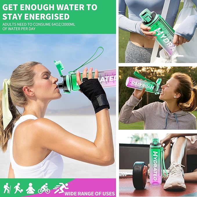 Water Bottle, 32 oz Motivational Water Bottles with Time Marker-Tritan & BPA Free, Sports Water Bottle with Time to Drink & Strap, Wide Mouth, Leakproof -Gift for Christmas Gym Fitness & Outdoor-Ruum Studio Home