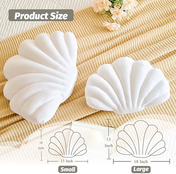 White Seashell Throw Pillows, Shell Shaped Throw Pillows, 18 Inch Soft Velvet Home Decorative Pillow Plush Cushion for Bed Couch Living Sofa Room Decor Accent Throw Pillow-Ruum Studio Home
