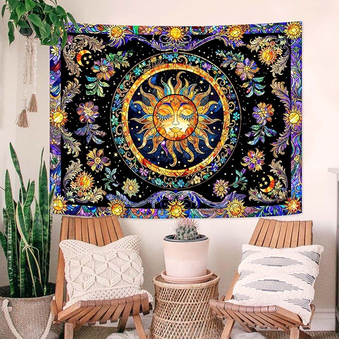 Lunerfex Sun Tapestry Stained Glass Tapestry Wall Decor Tapestries for Bedroom Boho Tapestries Wall Hanging for Bedroom Living Room Glass-Sun-01 60"x80"-Ruum Studio Home