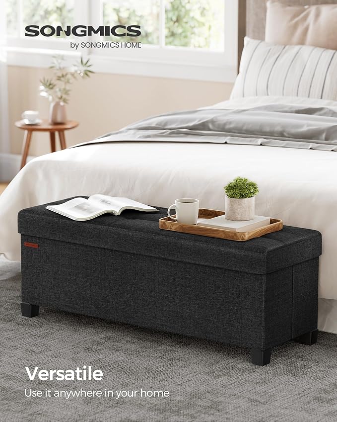 SONGMICS Storage Ottoman Bench, Foldable Foot Rest with Legs, 15 x 43 x 15.7 Inches, End of Bed Bench, Storage Chest, Load up to 660 lb, for Living Room, Bedroom, Entryway, Ink Black ULSF018B01-Ruum Studio Home