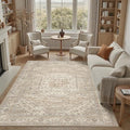 DCX Machine Washable Brown and Beige Area Rug 8x10, Non Slip Stain Resistant Vintage Floral Rug for Living Room Bedroom Nursery, Soft Low Pile Large Carpet-Ruum Studio Home