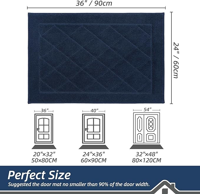 BEQHAUSE Dirt Trapper Door Mat 24" x 36", Doormat Non-Slip Entryway Rugs Washable, Dog Door Mat Stain Resistant and Absorbent Welcome Floor Mat for Front Back Door, Muddy Wet Shoes & Paws, Navy Blue-Ruum Studio Home