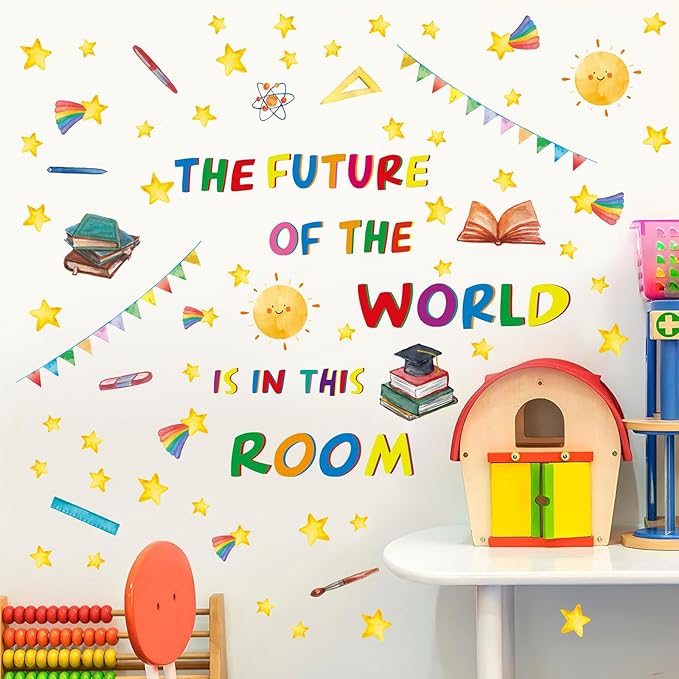 Colorful Inspirational Quote Wall Decals,The Future of The World is in This Room Stickers,Positive Classroom Wall Decals,Motivational Window Sticker for Classroom School Room Playroom Nursery-Ruum Studio Home