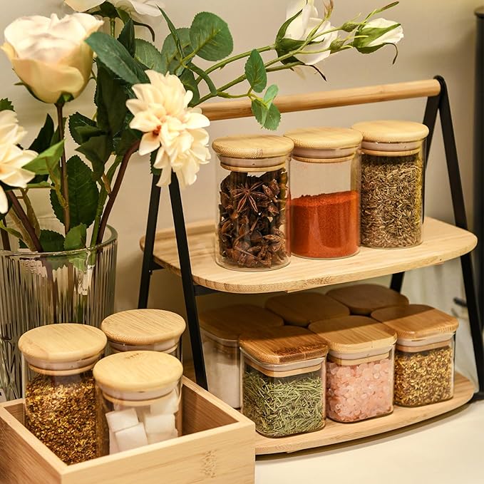 8oz Glass Food Storage Jars, Glass Jars with Bamboo Lids, Kitchen Storage Jars, Set of 12, Canisters with Airtight Lids for Spice, Coffee, Cookie, Pantry Organizers-Ruum Studio Home