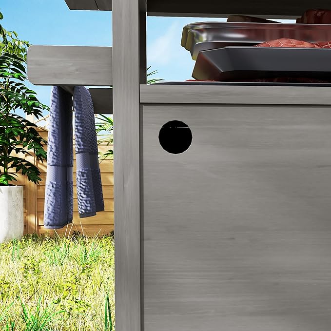 Outsunny Outdoor Grill Cart with Wheels and Storage, Solid Wood Outdoor Kitchen Island with Stainless Steel Top, Movable Bar Cart with Spice Rack, Side Handle, Integrated Hole for BBQ, Gray-Ruum Studio Home