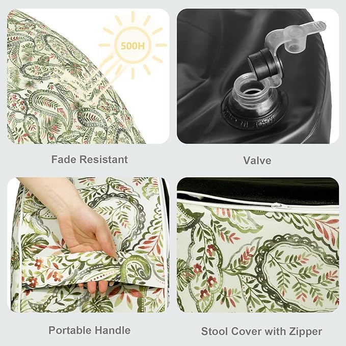 LVTXIII Outdoor Inflatable Ottoman, Fade-Resistant Round Footrest Stool D31”x H14”, Portable Patio Pouf for Garden Camping or Home Use, Faylinn Shadow Paisley-Ruum Studio Home
