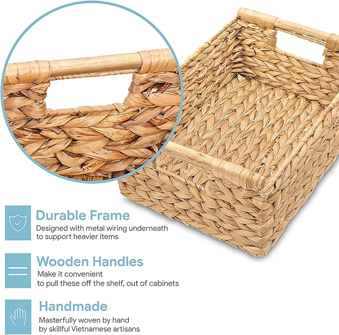 VATIMA Hyacinth Medium Wicker Basket 13.6x9.5x5.6" - With Handle, Living Room Decor, Rectangular Design-Ruum Studio Home