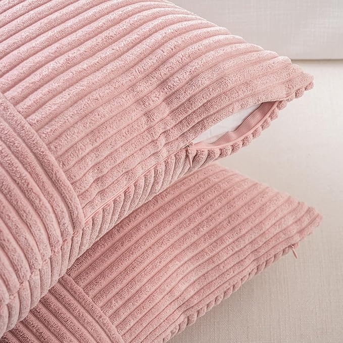Fancy Homi 2 Packs Blush Pink Decorative Throw Pillow Covers 18x18 Inch for Living Room Couch Bed, Rustic Farmhouse Boho Home Decor, Soft Corss Corduroy Patchwork Textured Square Cushion Case 45x45 cm-Ruum Studio Home