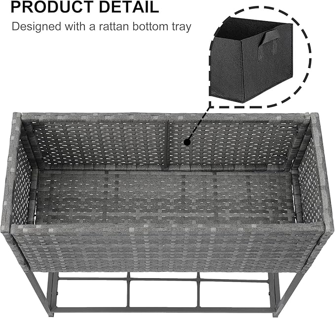 SUNNYPARK Tall Planters for Outdoor Plants Rattan Modern Elevated Planter Box with Removable Liners Indoor Outdoor Porch Patio Flower Pot (27.5’’ x 12’’ x 27.5’’)-Ruum Studio Home
