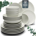 Stoneware Dinnerware Set for 8 People HYGGE 32-Piece - Elegant Scandi Design - Premium Dish Set - Bowl and Plate Set - Tableware for 8 People in a Ribbed Design - Pure Living in Beige-Ruum Studio Home