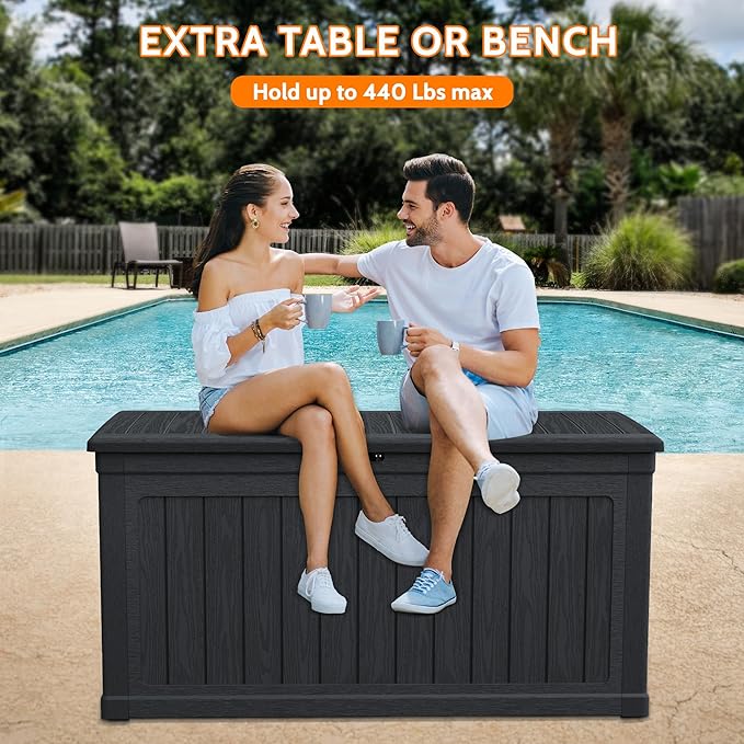 260 Gallon Double-Wall Resin Deck Box - Lockable Waterproof Outdoor Storage Box, 1000lbs Capacity & Doubles as Seating for Patio Furniture - Garden Tools, Pool Accessories (Black)-Ruum Studio Home