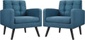 Yaheetech Mid-Century Accent Chairs, Modern Upholstered Living Room Chair, Cozy Armchair Button Tufted Back and Wood Legs for Bedroom/Office/Cafe, Set of 2, Navy Blue-Ruum Studio Home
