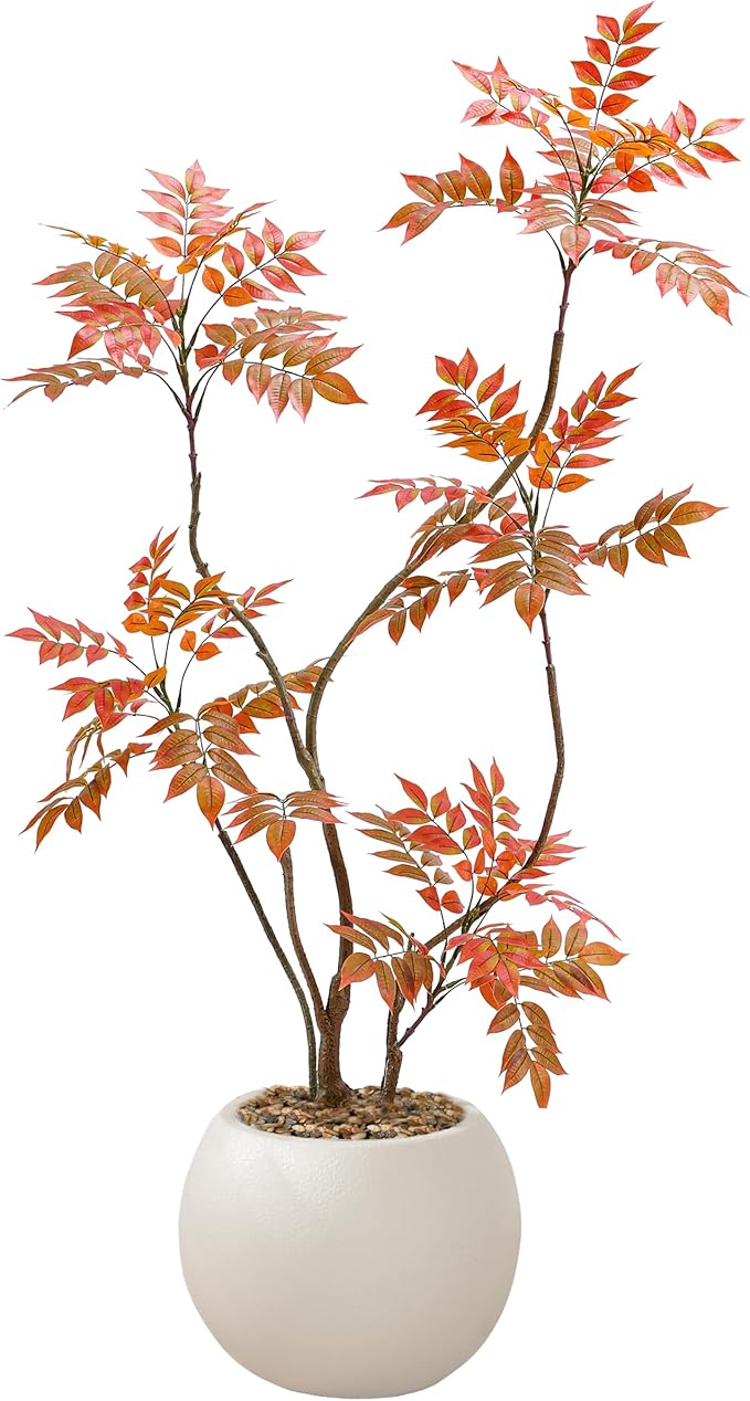 Artificial Mahonia Fortunei Tree 5FT,Tall Fake Plant Artificial Sumac Tree, Faux Plants Indoor Fake Plants Decor with Pots for Home Office Bathroom Bedroom Living Room Decorations Housewarming-Ruum Studio Home